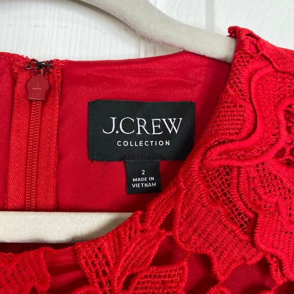 J. CREW Collection Luxe Lace Dress Party Red Size 2 Sheath Floral Rose - Picture 4 of 9